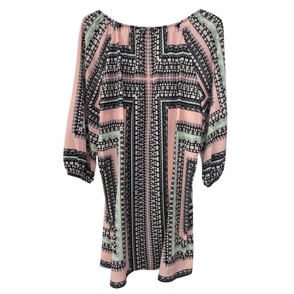 Glam Geometric Tunic Dress Size Large 3/4 Sleeve Floral Multicolor Hippie Artsy - Picture 3 of 7